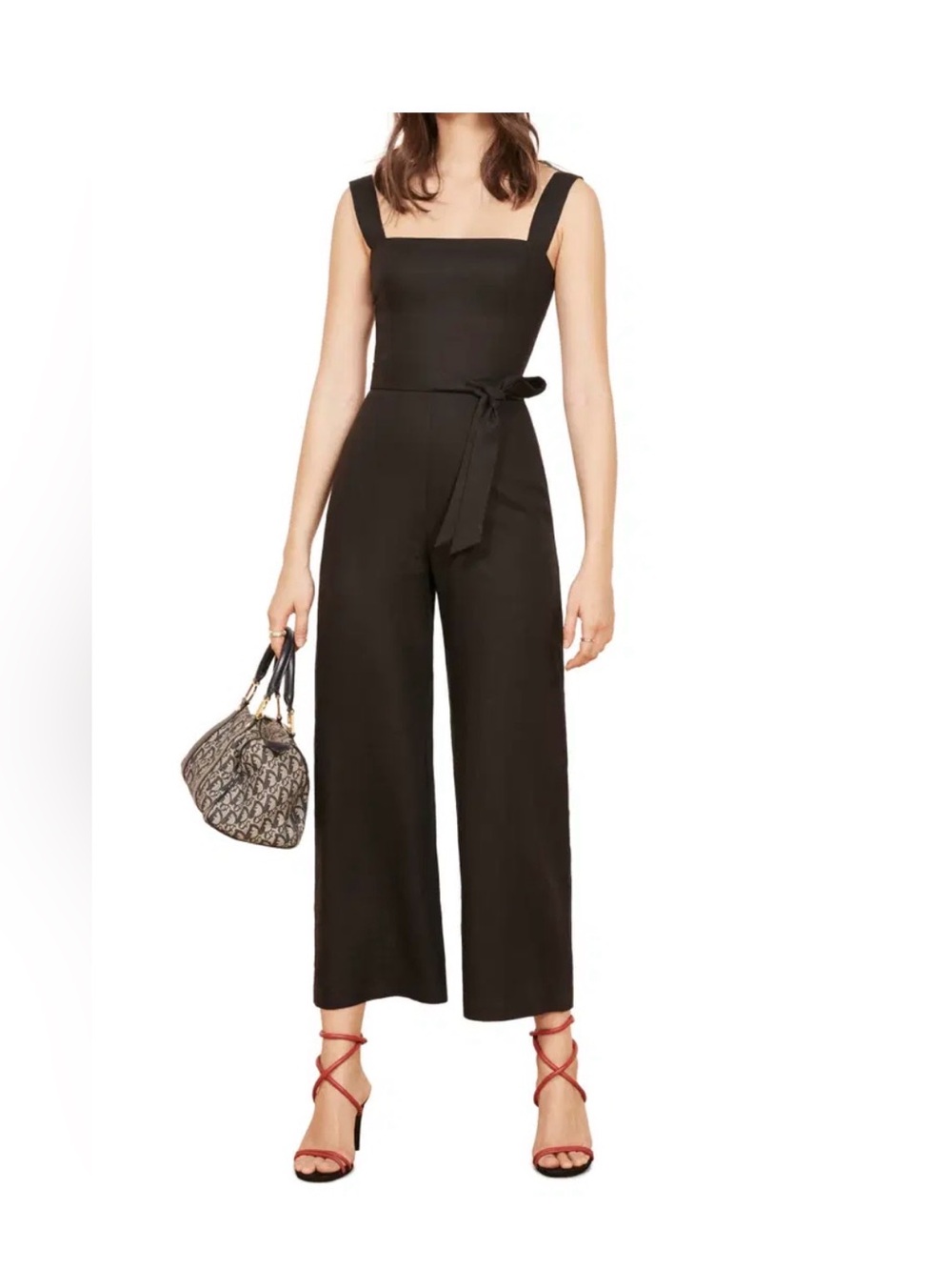 NWT Reformation Black Wide Leg Jumpsuit with Smocked Bodice